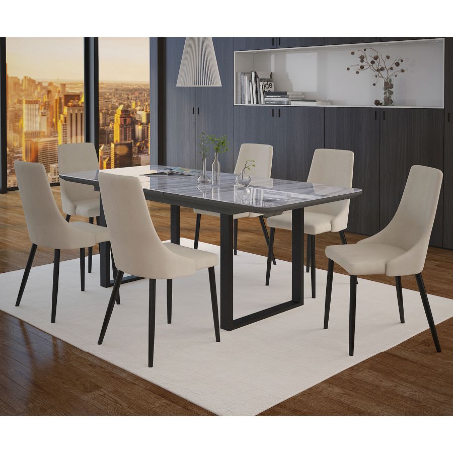 Gavin/Venice 7pc Dining Set, Black/Beige 207-360BK/536BG