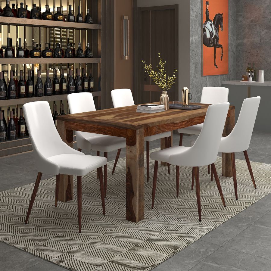 Krish/Cora 7pc Dining Set in Sheesham with White Chair 207-381DSH_182PUWT