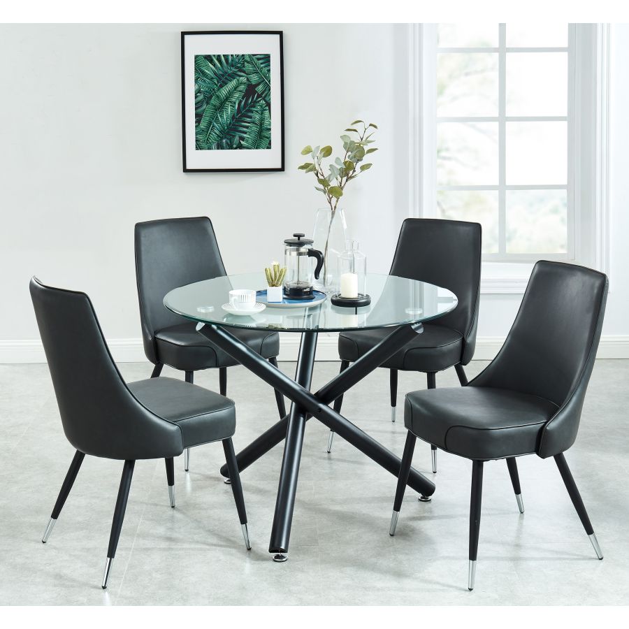 Suzette/Silvano 5pc Dining Set in Black with Vintage Grey Chair