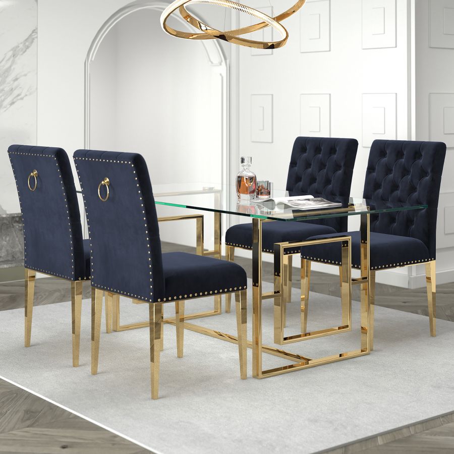 Eros/Azul 5pc Dining Set in Gold with Black Chair 207-482GL_600BKGL