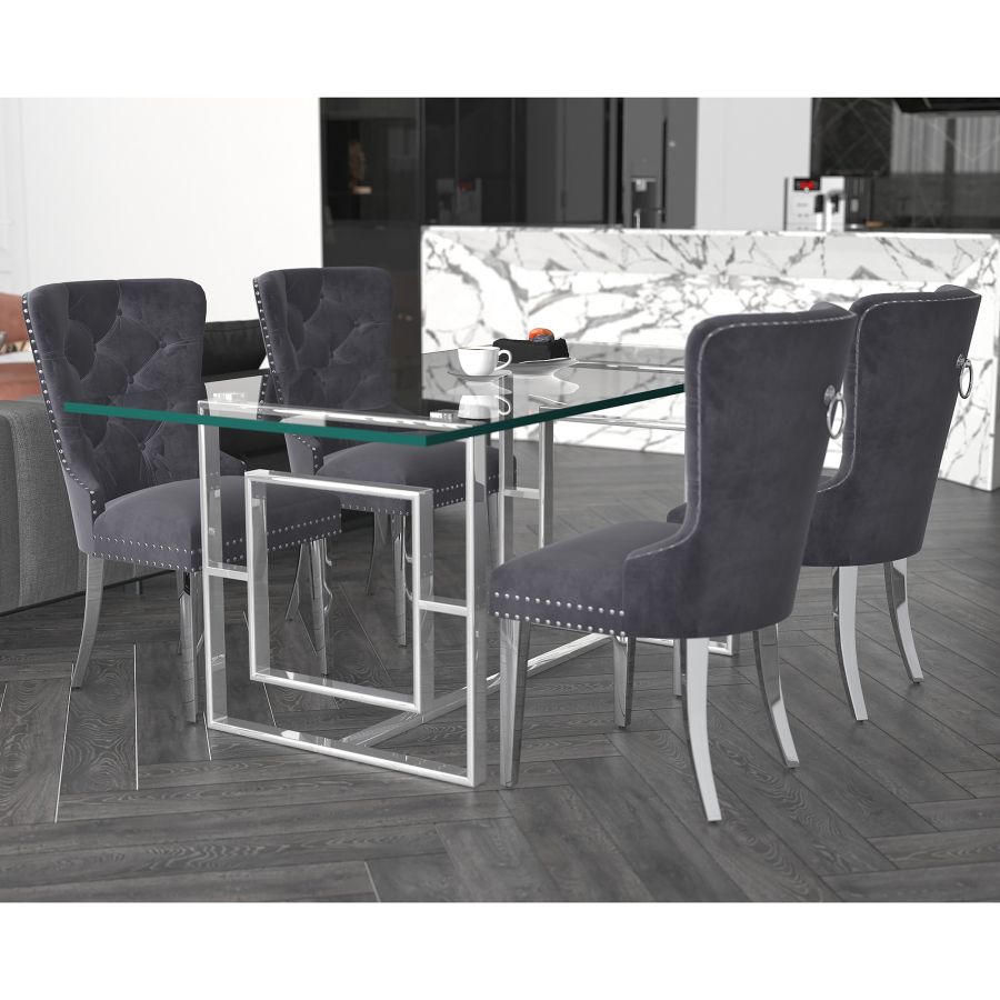 Eros/Hollis 7pc Dining Set in Silver with Grey Chair 207-482_614GRY