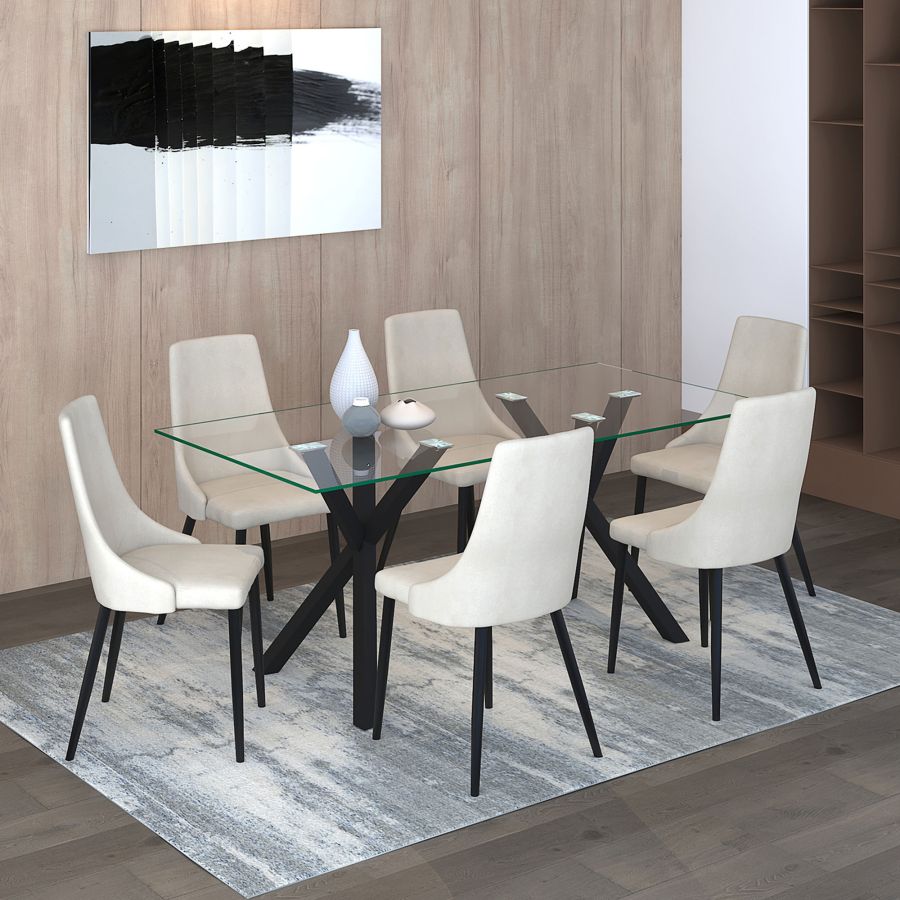 Stark/Venice 7pc Dining Set in Black with Beige Chair