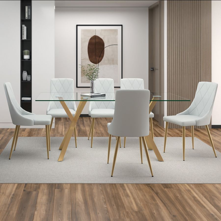 Stark/Antoine 7pc Dining Set in Aged Gold with Light Grey Chair 207-535GL_573LG