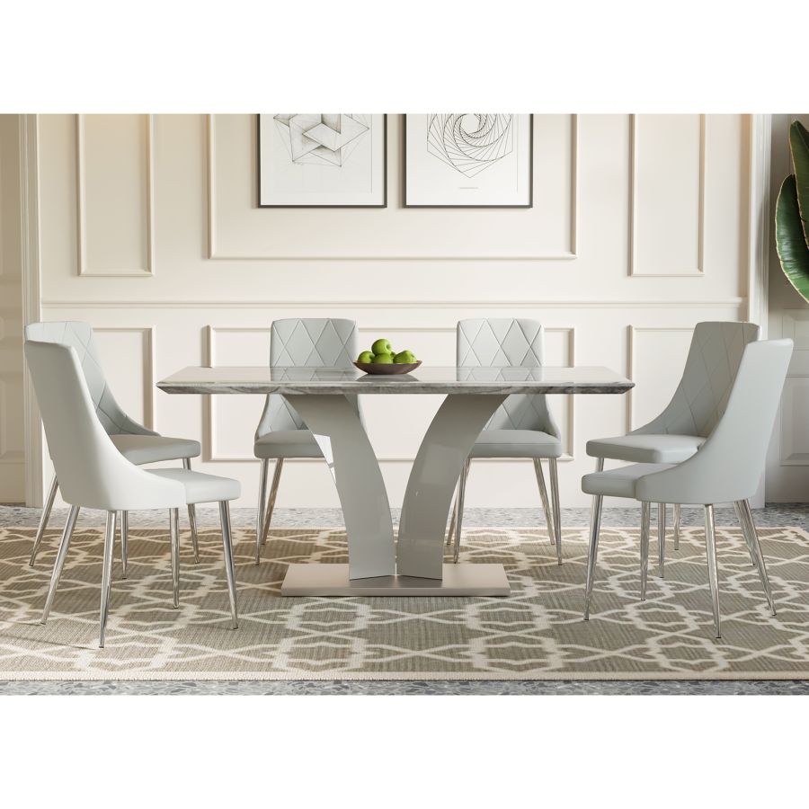 Napoli/Devo 7pc Dining Set in Grey with Light Grey Chair 207-545/087LG