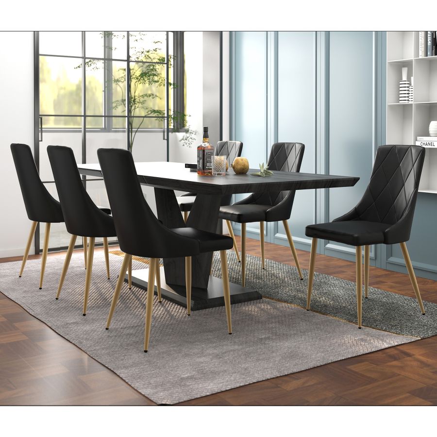 Eclipse/Antoine 7pc Dining Set in Black with Black Chair 207-860BLK_573BK