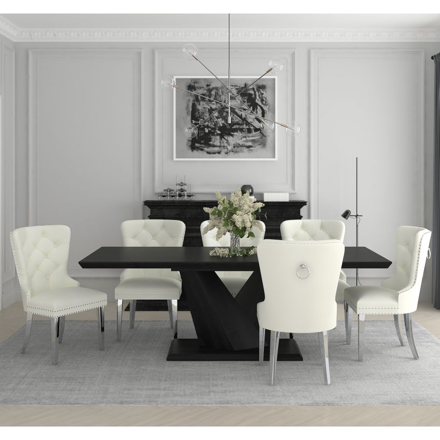 Eclipse/Hollis 7pc Dining Set in Black with Ivory Chair 207-860BLK_614IV