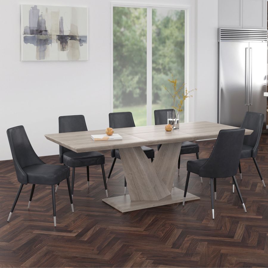 Eclipse/Silvano 7pc Dining Set in Oak with Grey Chair 207-860OK/429GY