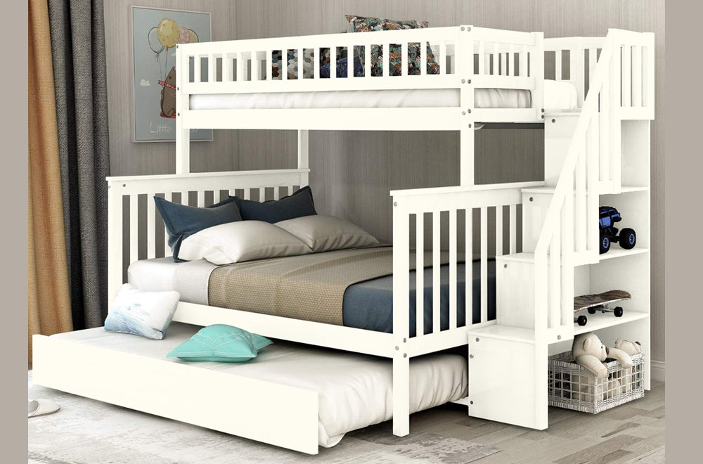 39"/54" Storage Bunk Bed With Trundle White 2594