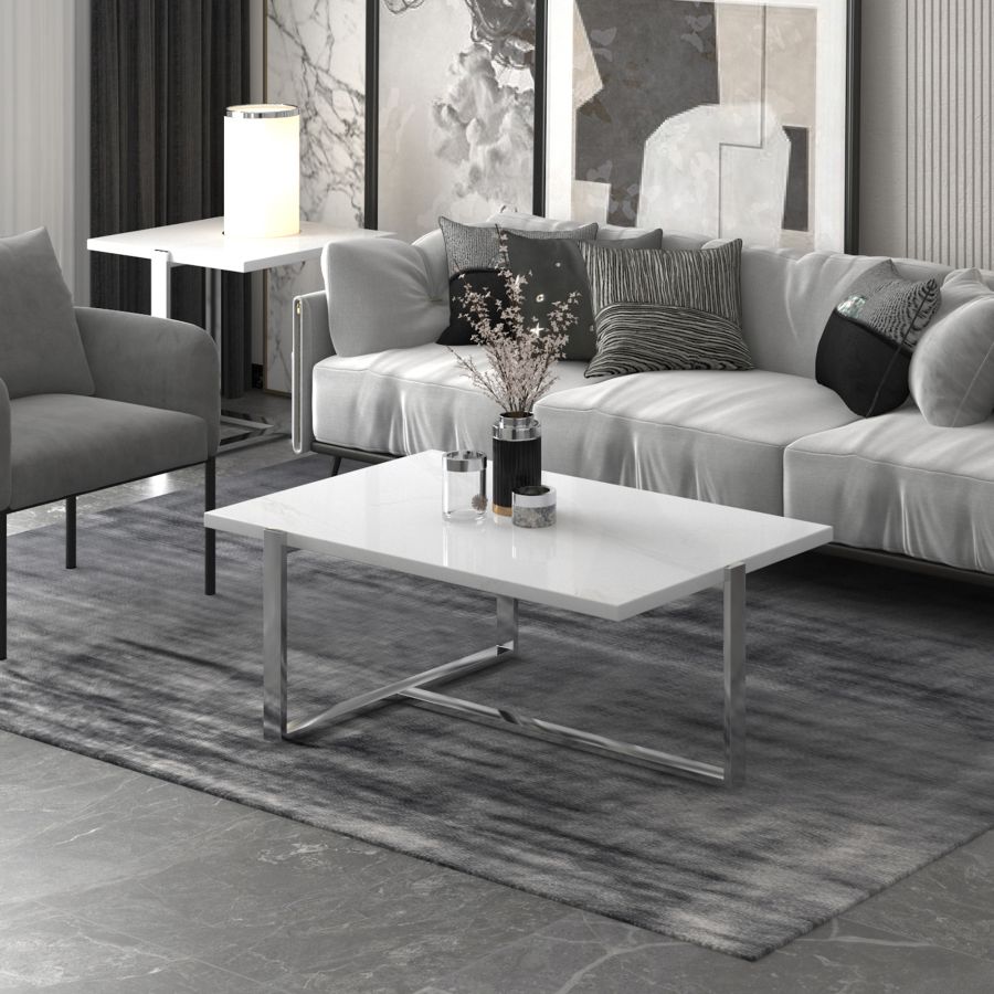 Veno Coffee Table in White and Silver 301-624WT_CH