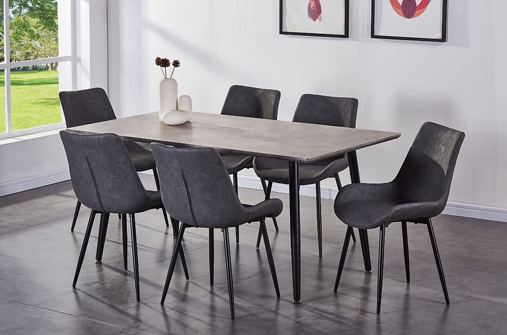 Concrete Look Dining Table With 6 Chairs Grey T 3315 / T 280