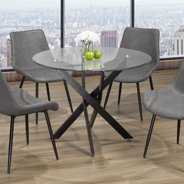 Grey Round Glass Dining Table With Black Legs Omni House 5-Piece