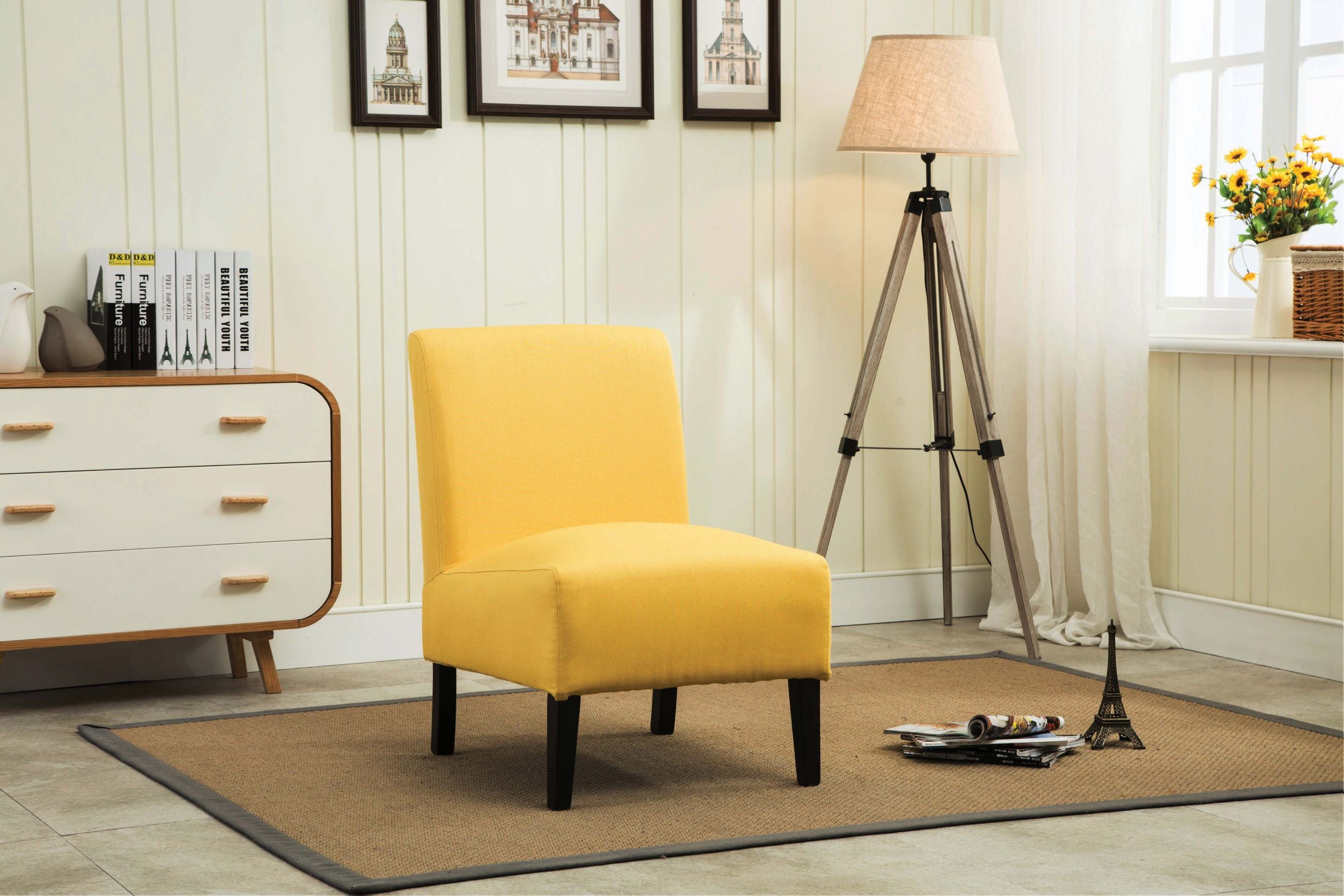 Accent Chair Yellow Fabric 453FS-YL
