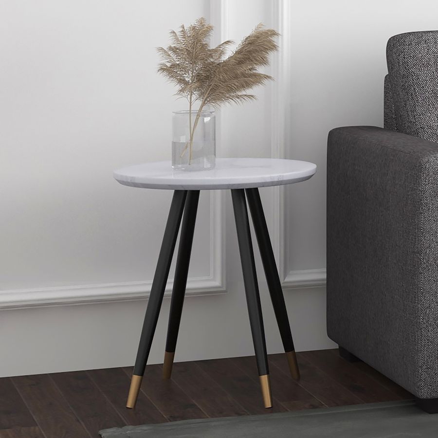Emery Round Accent Table in White and Black 501-294WT