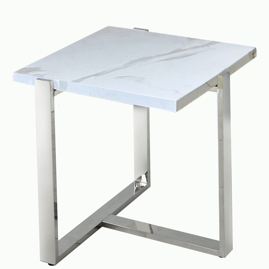 Veno Accent Table in White and Silver 501-624WT_CH