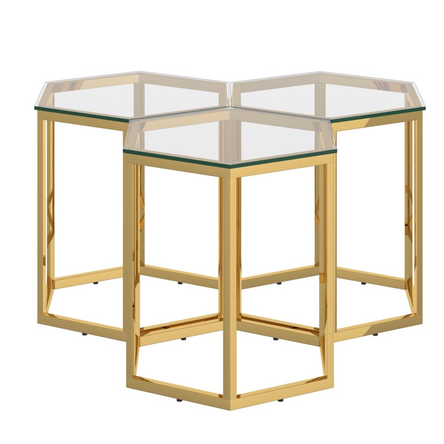 Fleur 3pc Accent Table Set in Gold 501-635GL-3