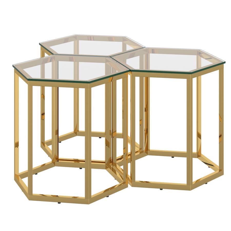 Fleur 3pc Accent Table Set in Gold 501-635GL-3