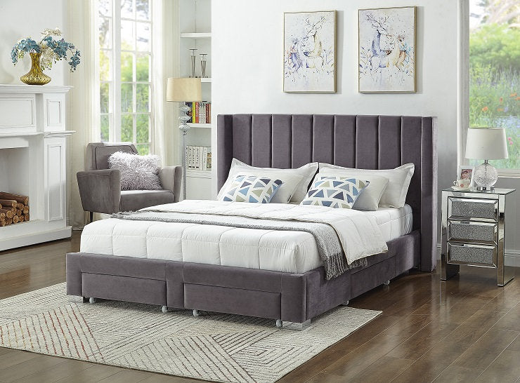 Grey Velvet Fabric Wing Bed 5310