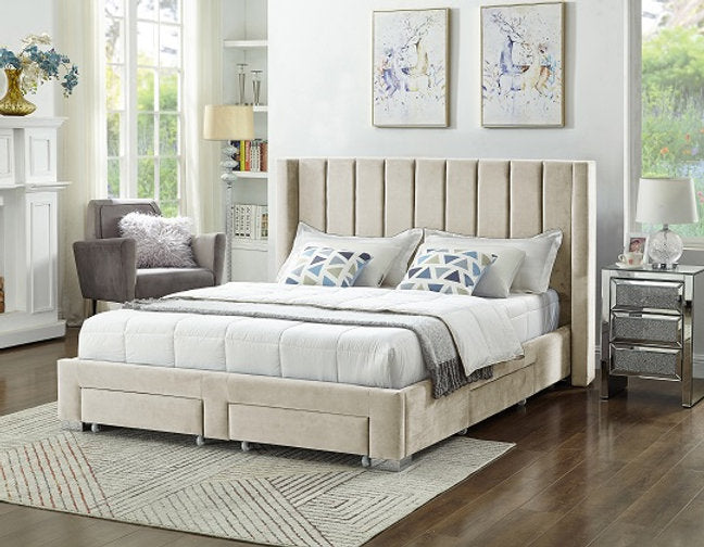 Creme Velvet Fabric Wing Bed 5312