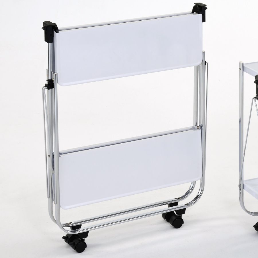 Sumi 2-tier Folding Bar Cart in White and Chrome