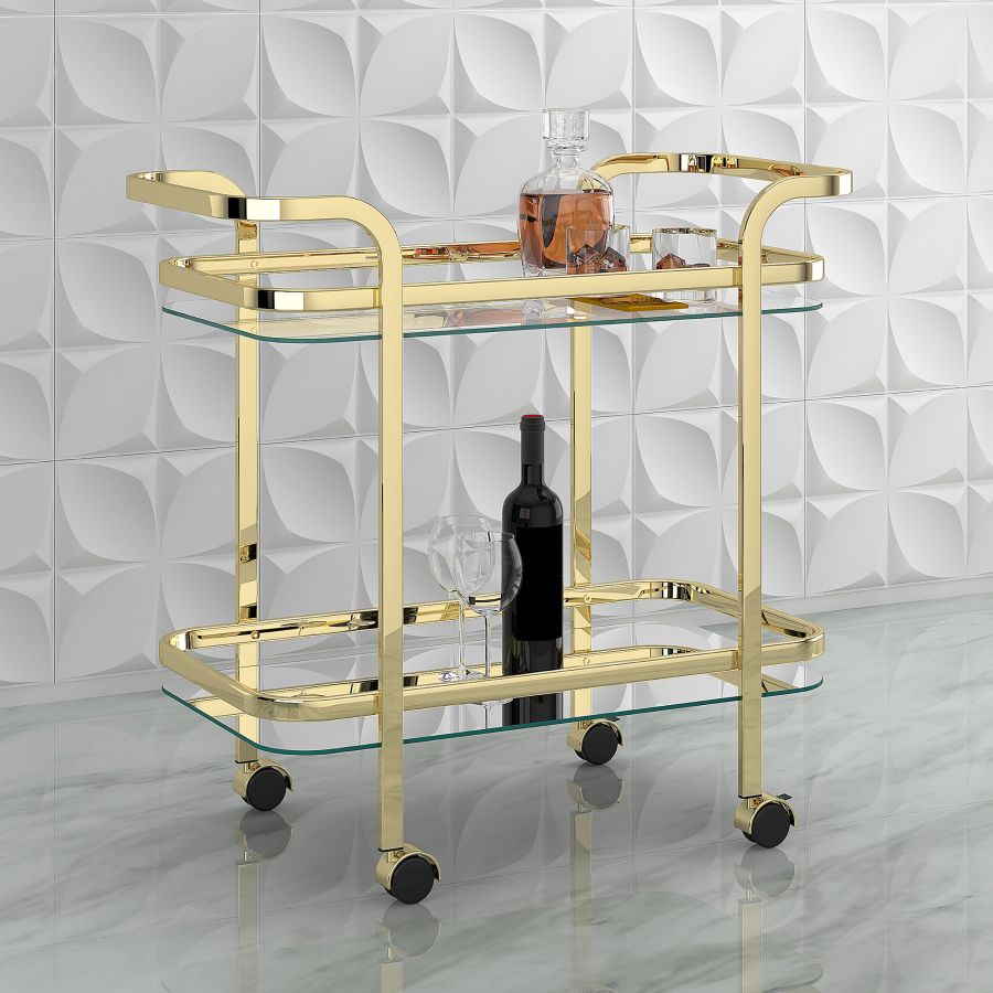 Zedd 2-Tier Bar Cart in Polished Gold 556-218BR