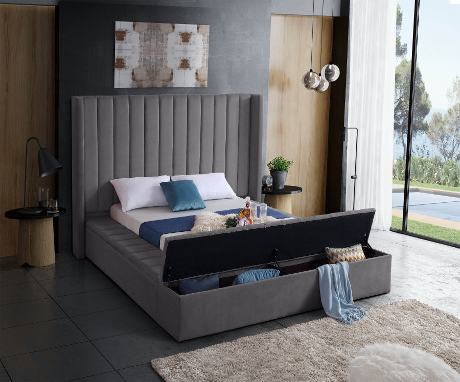 Grey Velvet Fabric Bed 5720