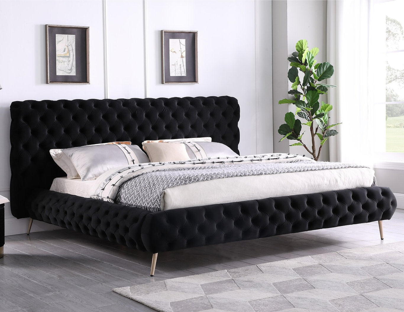 Black Velvet Fabric Bed 5866