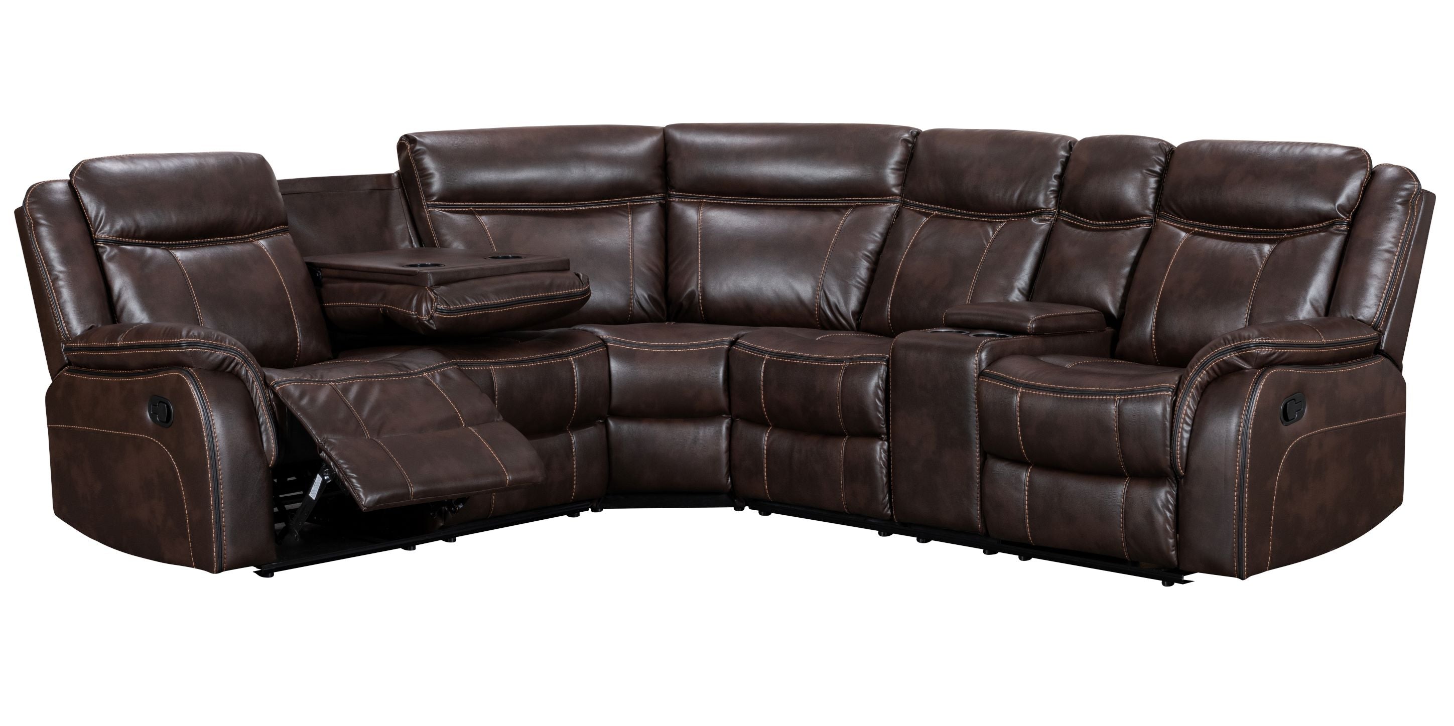 Neoma Manual Recliner Sectional Sofa Brown Gel Leather 70220