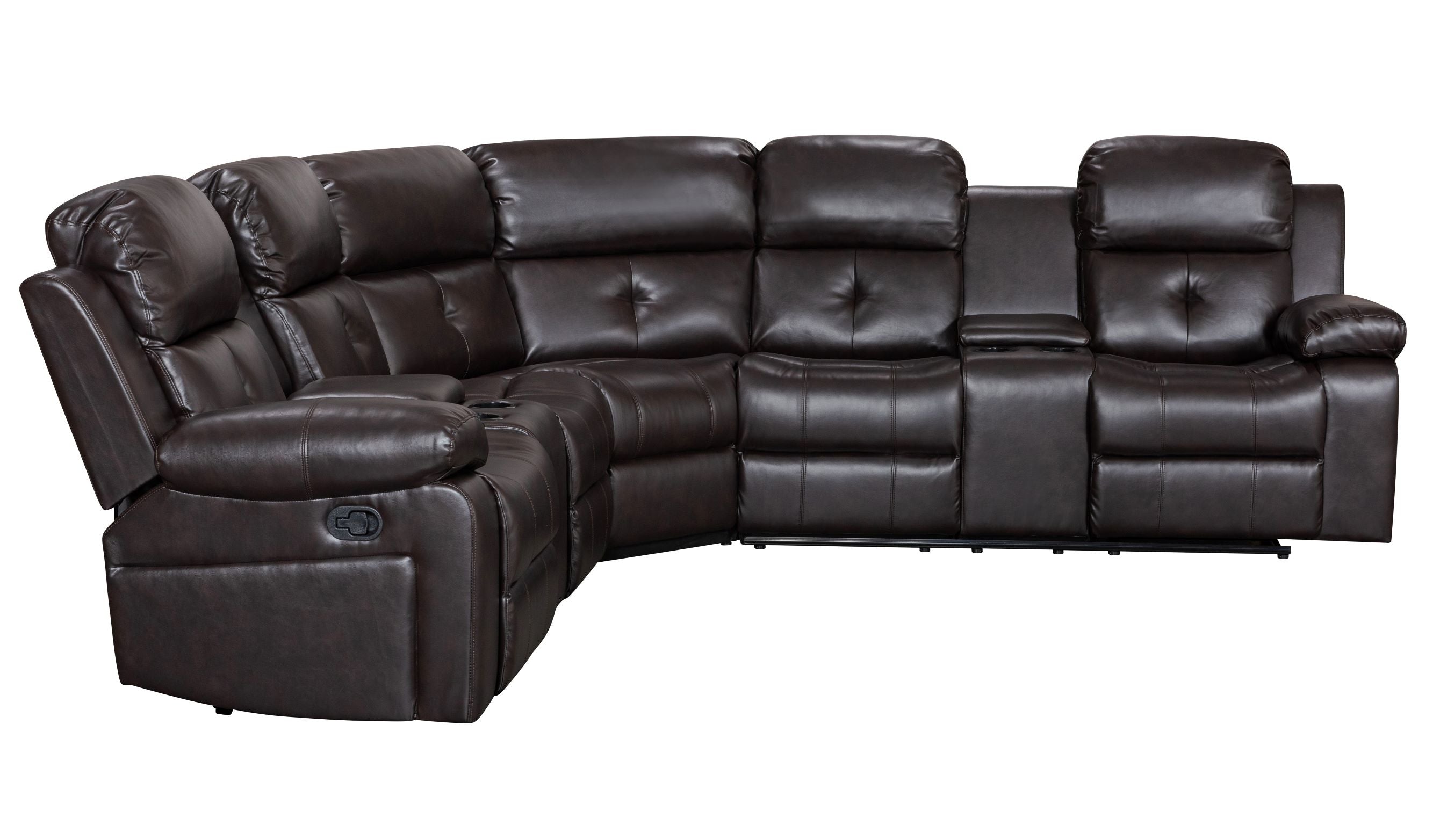 Marcel Manual Recliner Sectional Sofa Dark Brown Gel Leather 73010