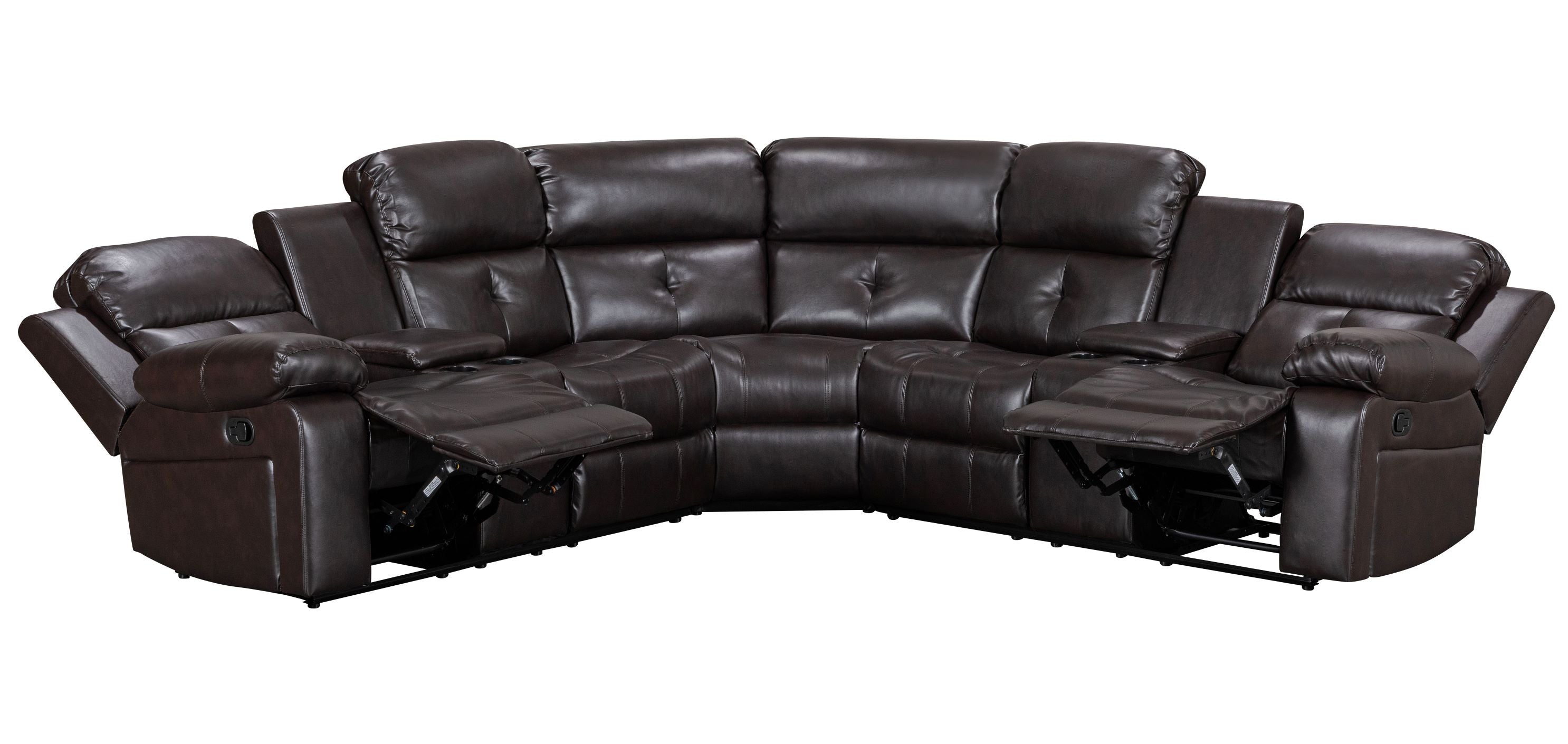 Marcel Manual Recliner Sectional Sofa Dark Brown Gel Leather 73010