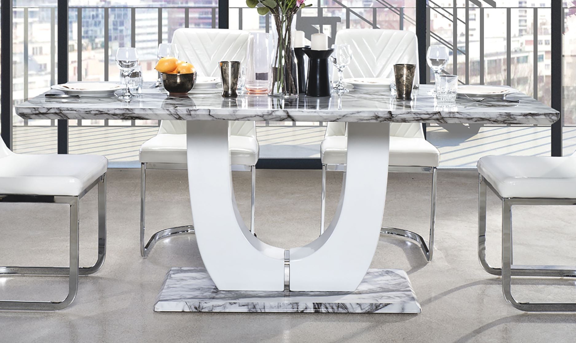 Felix Dining Table with Baxter White Chair Dining Collection 7409/738S4