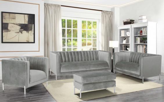 Arthur Velvet Suede Fabric Sofa Collection with Metal Legs in Grey 19043