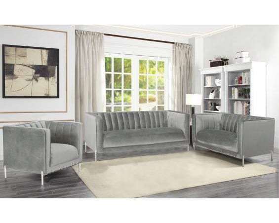 Arthur Velvet Suede Fabric Sofa Collection with Metal Legs in Grey 19043