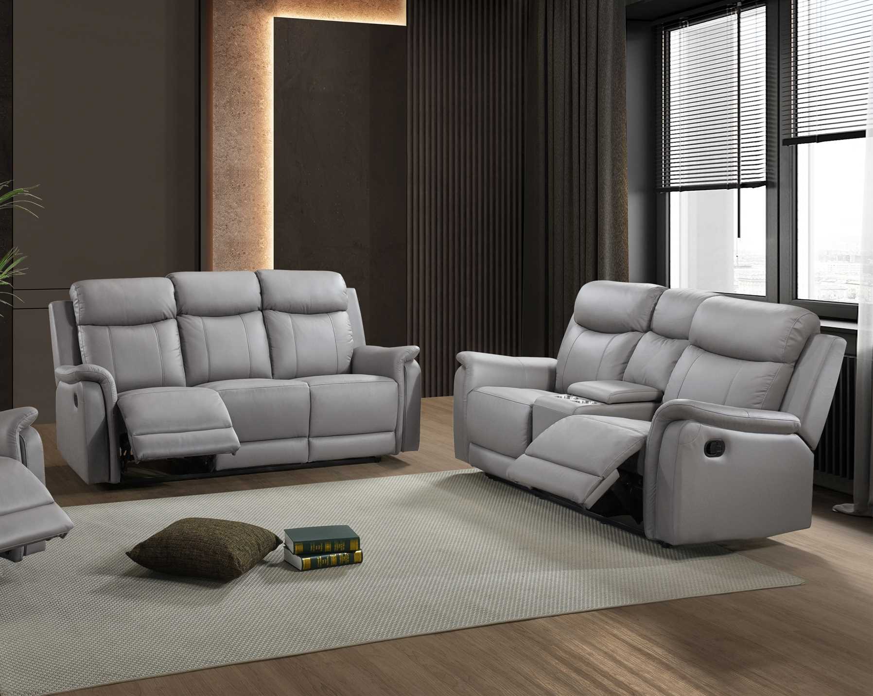 Grey leather recliner discount sofa