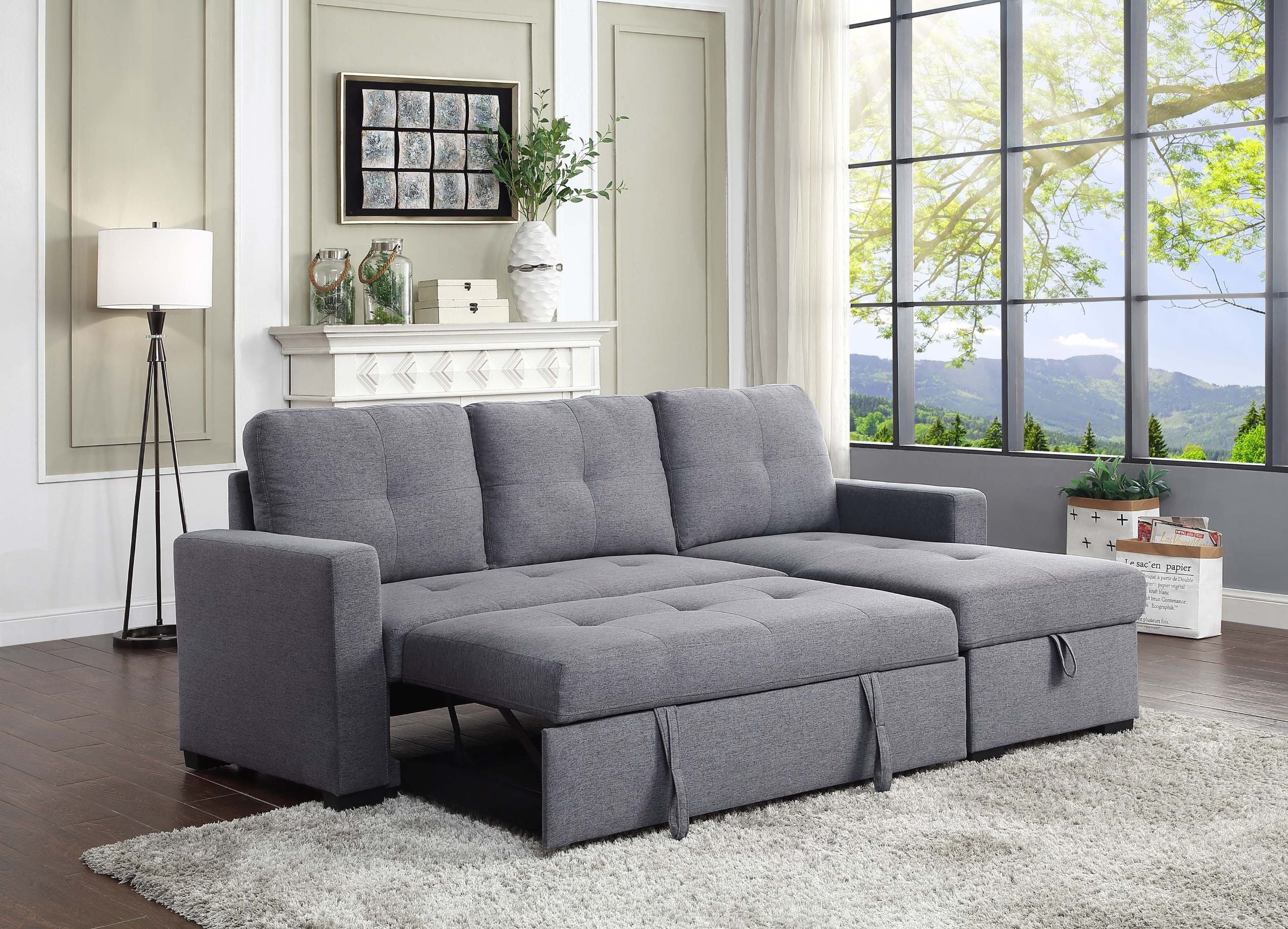 Carlton Reversible Sectional with Pull-out Sleeper and Storage Chaise 99860NGRY