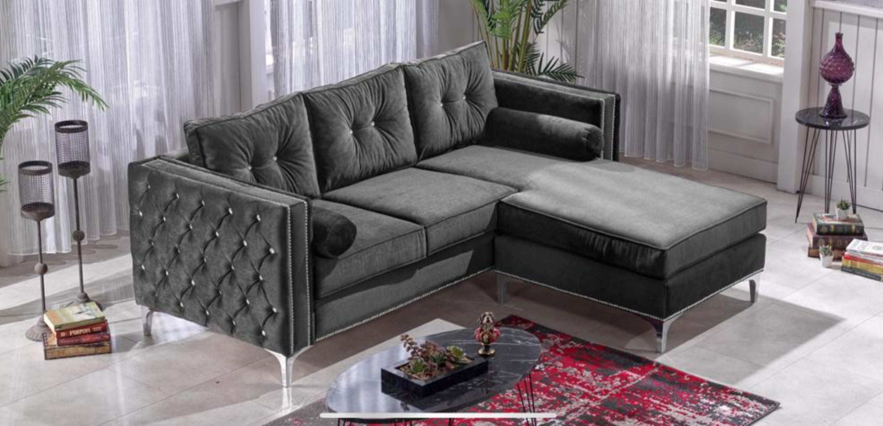 Alaska Sectional Sofa - Grey Velvet