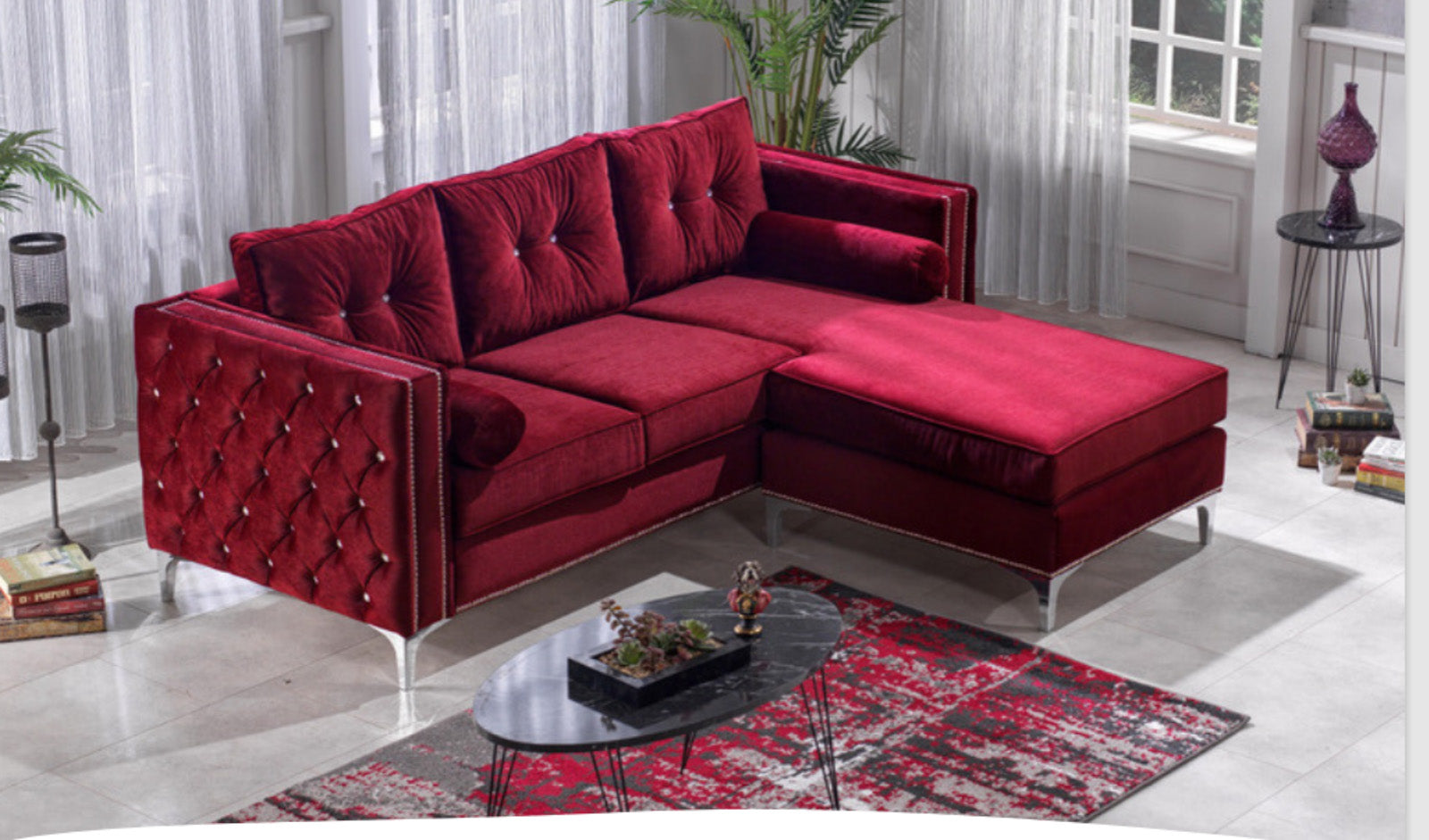 Alaska Sectional Sofa - Red Velvet