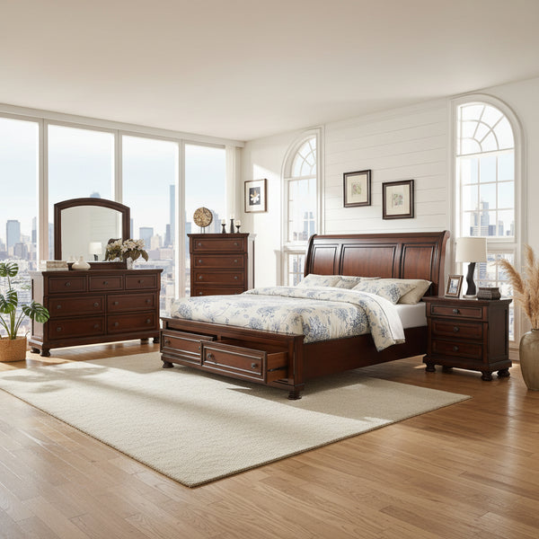 Baltimore 6PC Bedroom Set With Sleigh Headboard And Storage Footboard Walnut 851