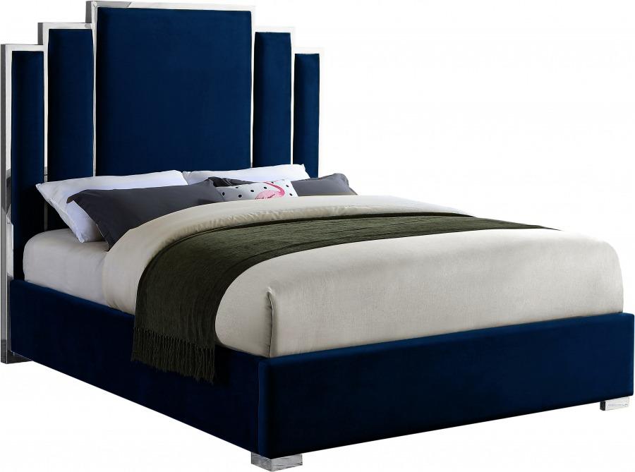 Chloe Chanel Bed - Navy Blue Velvet With Silver Trim