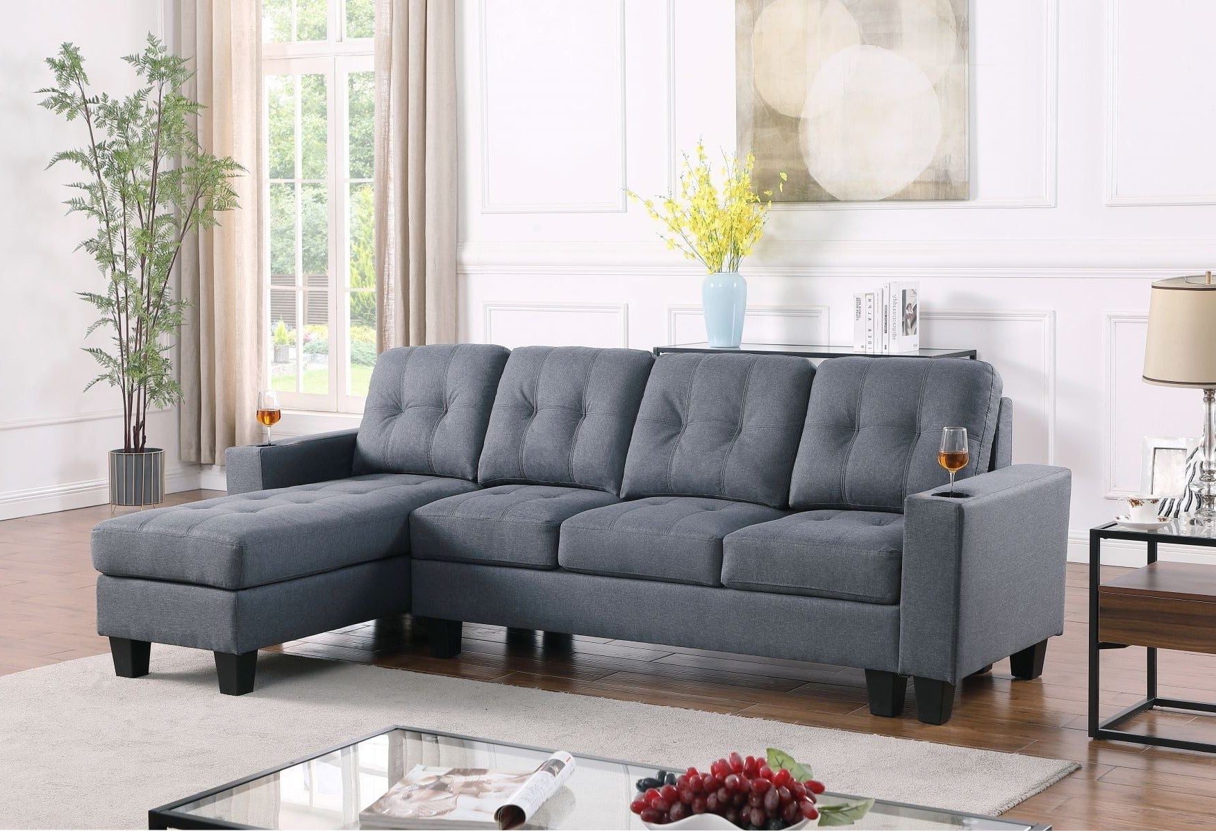 Diamond Reversible Sectional Sofa - Grey Fabric