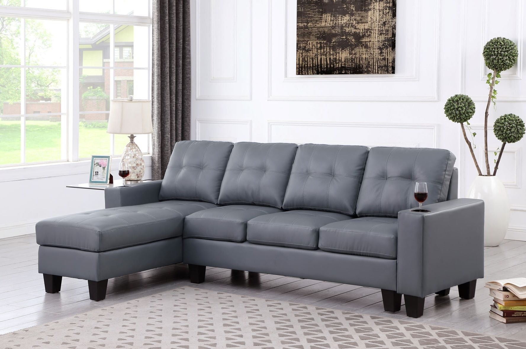 Diamond Reversible Sectional Sofa - Grey PU