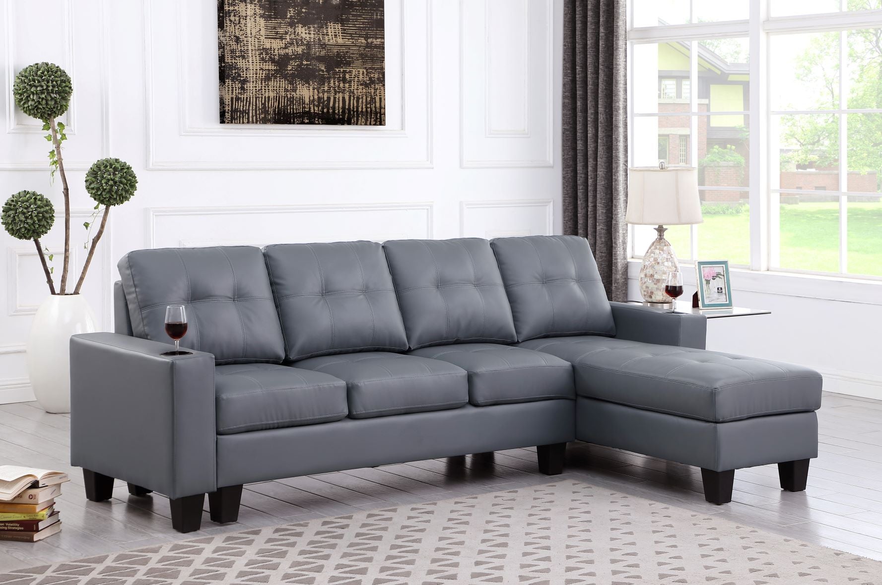 Diamond Reversible Sectional Sofa - Grey PU
