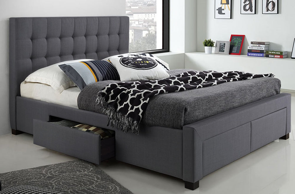 Grey Fabric Bed with Drawers 2152