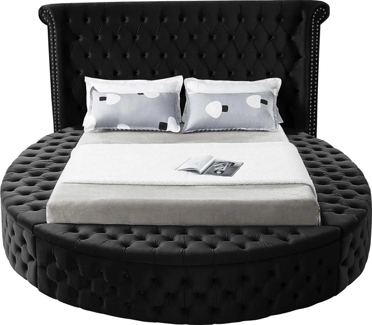 Hazel Black Velvet Round Storage Bed 423