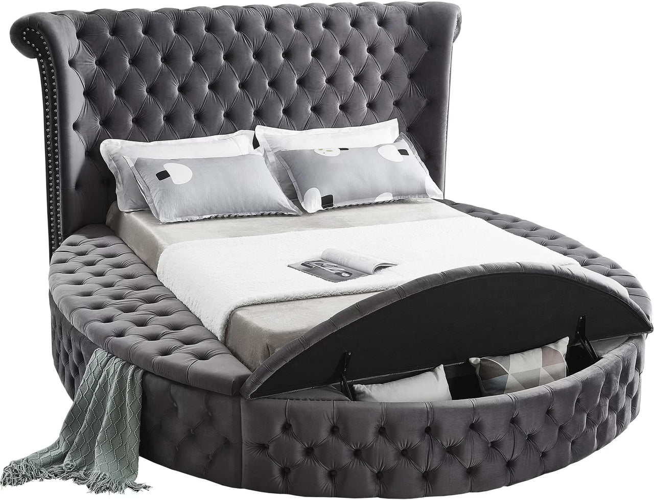 Hazel Grey Velvet Round Storage Bed 423