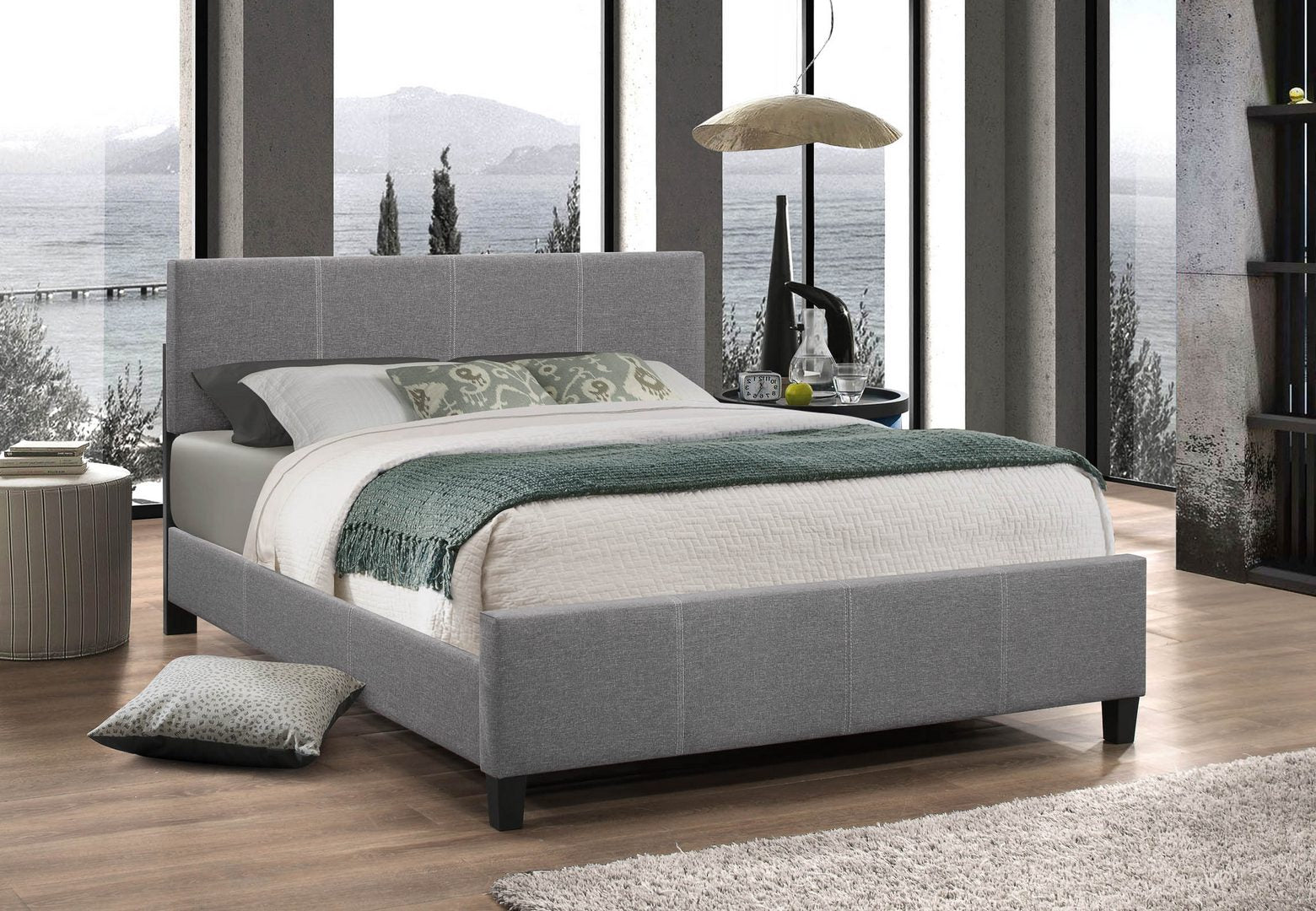 Light Grey Fabric Bed With Contrast Stitching 137