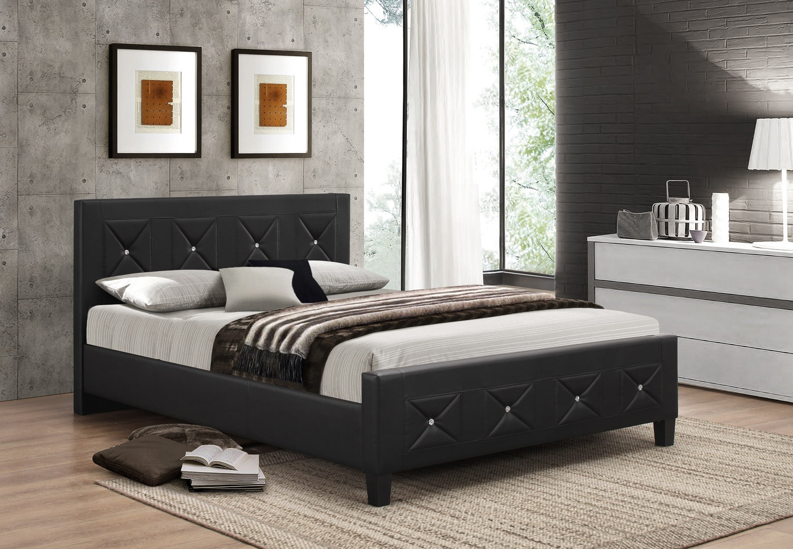 Black PU Bed with Jewels Single/ Double / Queen 177