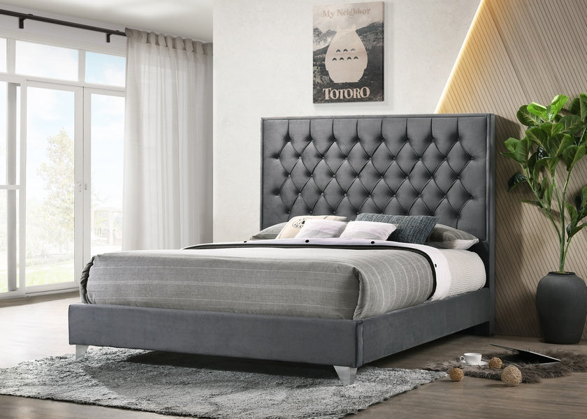 Grey Velvet Bed Queen / King - 5215
