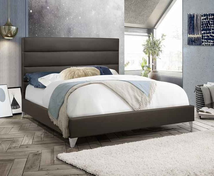 Grey PU Bed with Deep Tufted Panels 5236