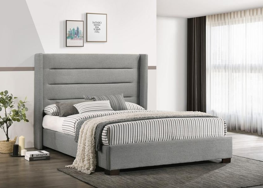 Grey Fabric Wing Bed with Tufted Panels 5241