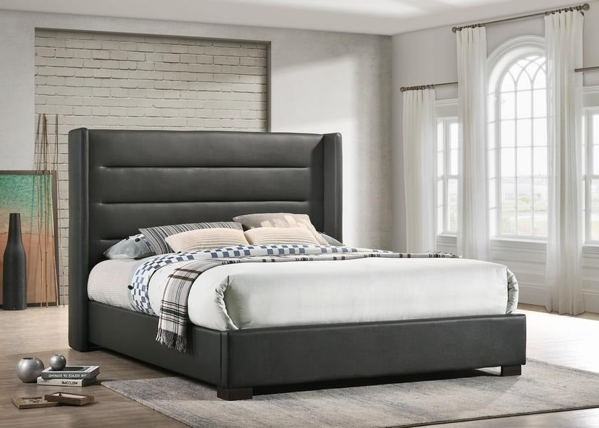 Grey PU Wing Bed with Tufted Panels 5242